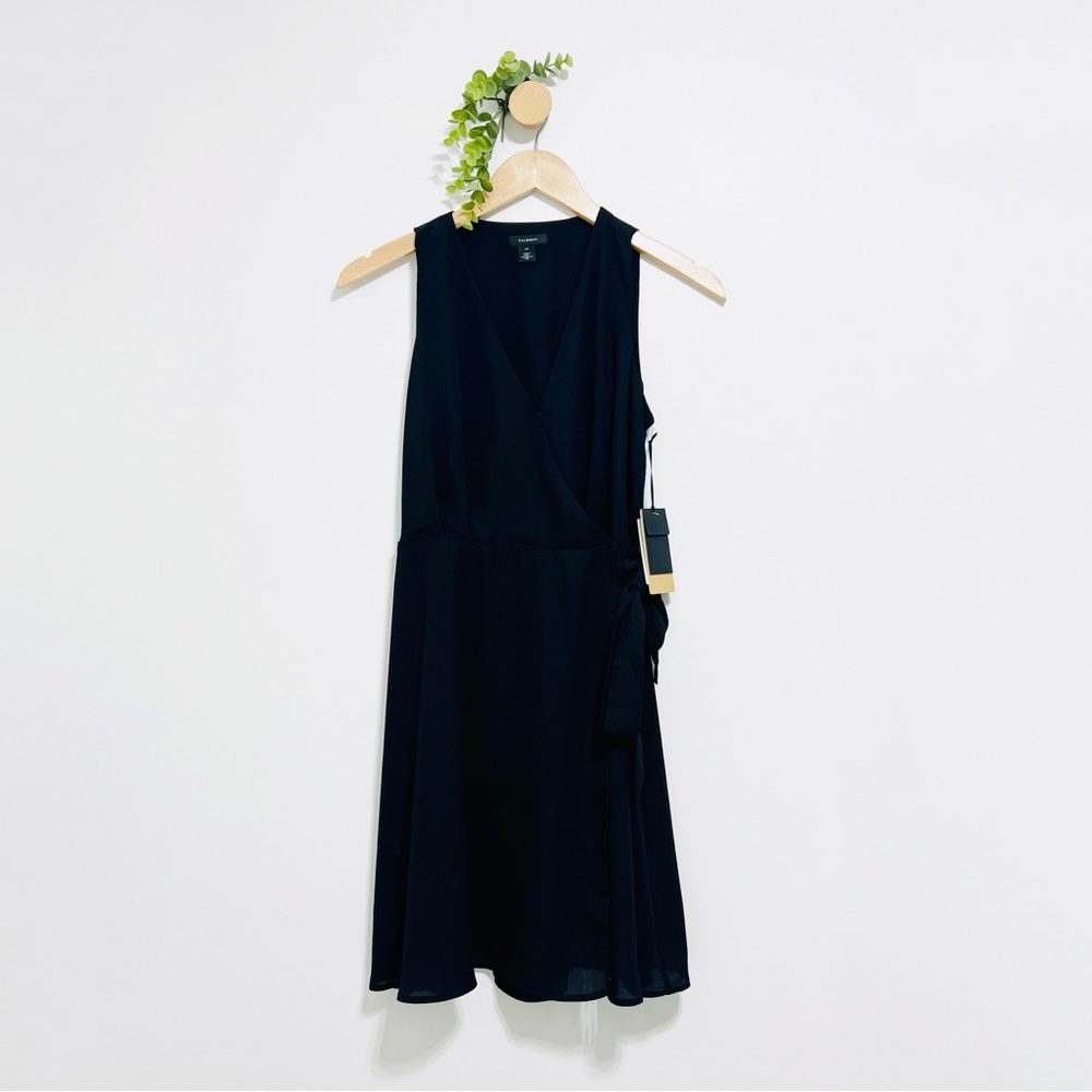 Halogen NWT Black Mini Sleeveless Wrap Cocktail Dress